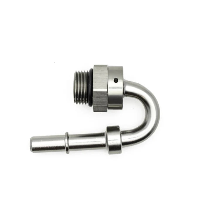 Deatschwerks 8AN ORB Male to 3/8 Inch Male EFI Quick Connect Adapter 180-Degree (Incl O-Ring), Anodized DW Titanium