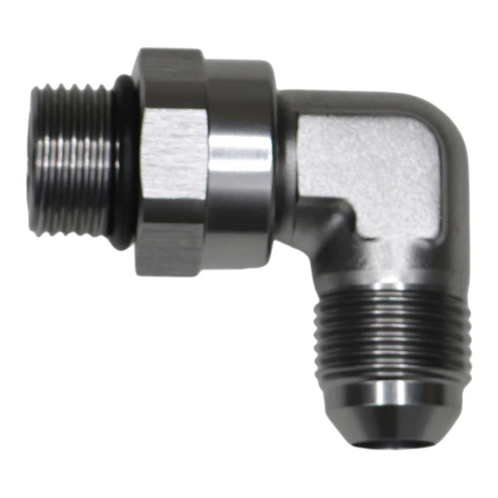 Deatschwerks 8AN ORB Male Swivel to 8AN Male Flare 90-Degree Fitting, Anodized DW Titanium