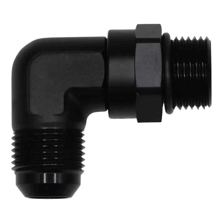 Deatschwerks 10AN ORB Male Swivel to 10AN Male Flare 90-Degree Fitting, Anodized Matte Black