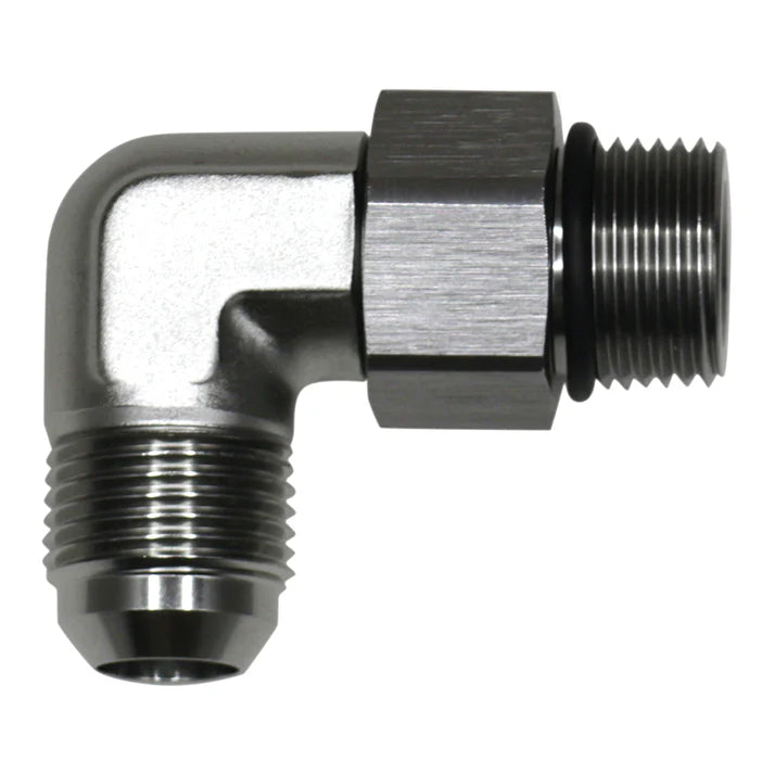 Deatschwerks 10AN ORB Male Swivel to 10AN Male Flare 90-Degree Fitting, Anodized Titanium