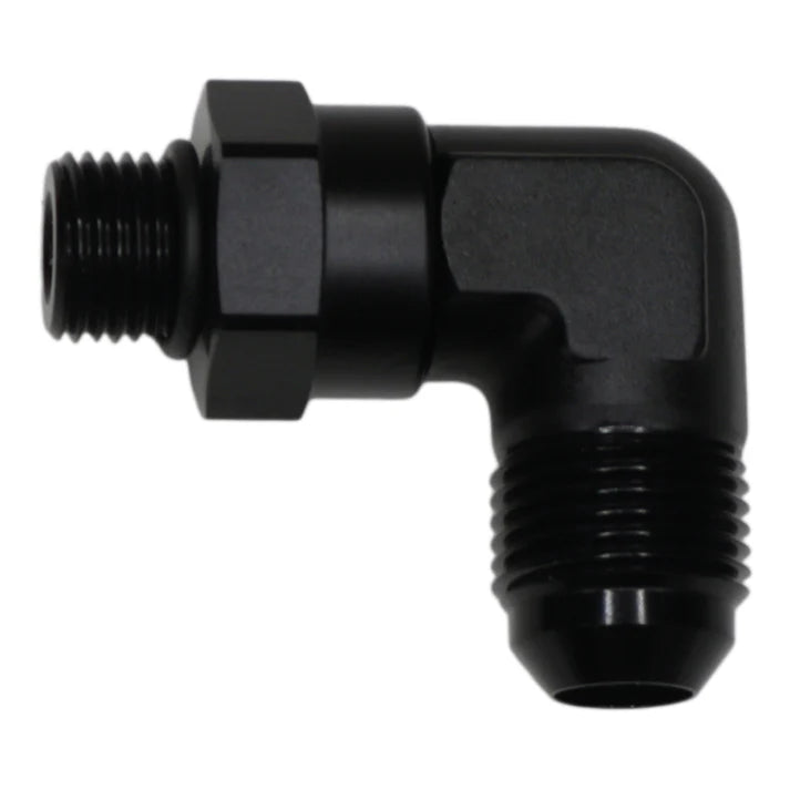 Deatschwerks 6AN ORB Male Swivel to 8AN Male Flare 90-Degree, Anodized Matte Black
