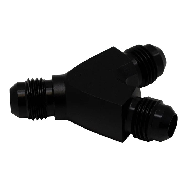 Deatschwerks 6AN Male Flare to 6AN Male Flare to 6AN Male Flare Y Block Fitting, Anodized Matte Black
