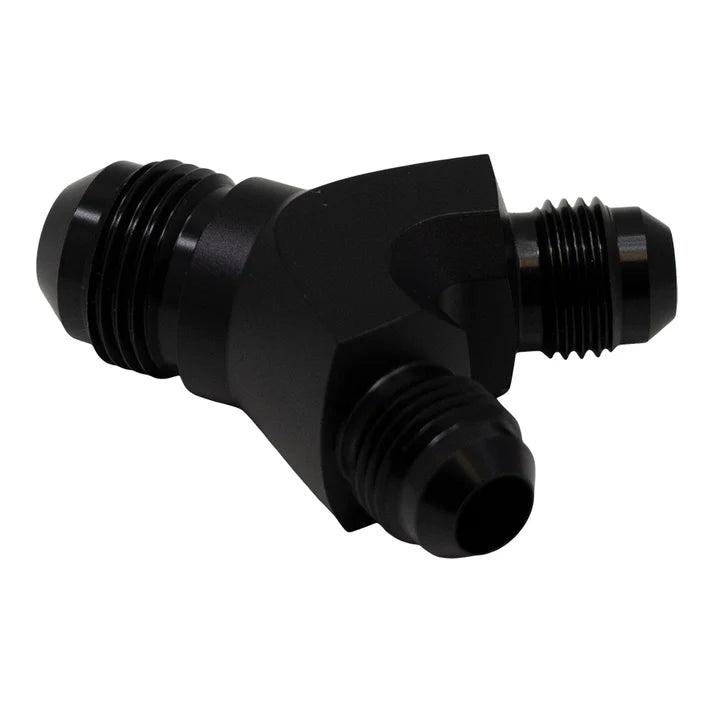 Deatschwerks 6AN Male Flare to 6AN Male Flare to 8AN Male Flare Y Block Fitting, Anodized Matte Black