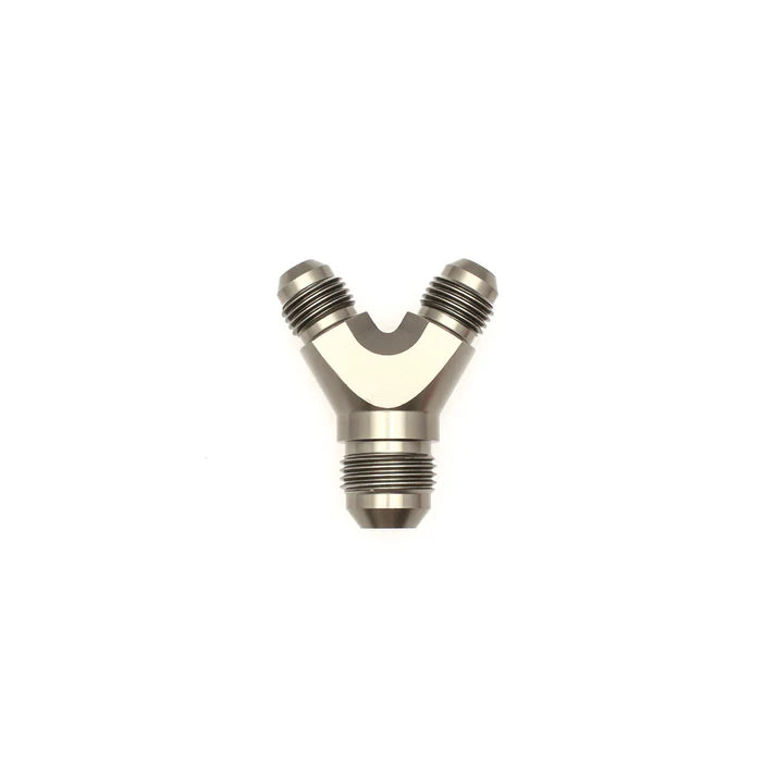Deatschwerks 6AN Male Flare to 6AN Male Flare to 8AN Male Flare Y Block Fitting, Anodized DW Titanium