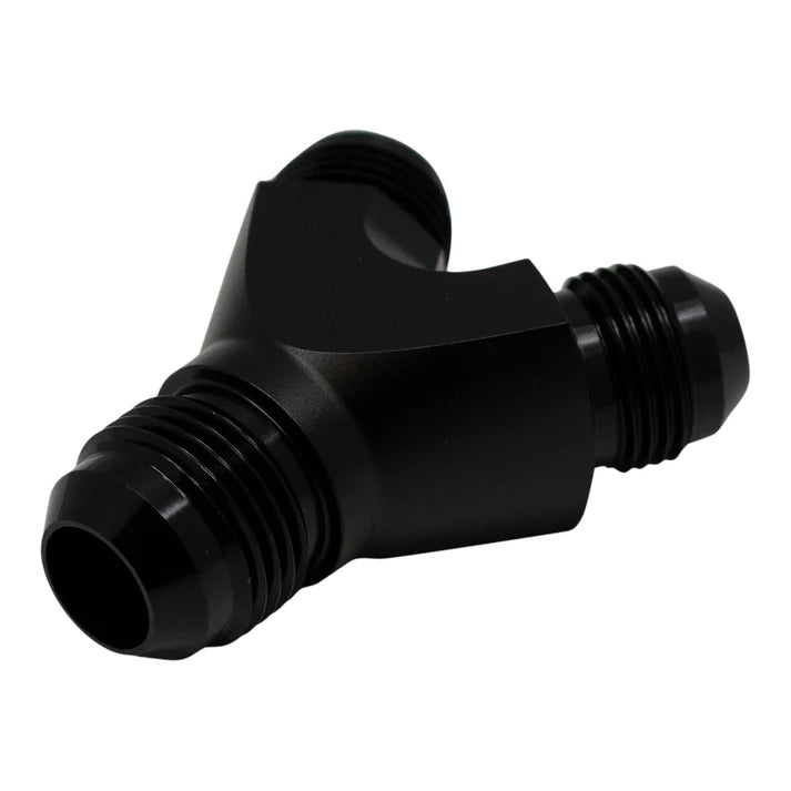 Deatschwerks 8AN Male Flare to 8AN Male Flare to 10AN Male Flare Y Block Fitting, Anodized Matte Black