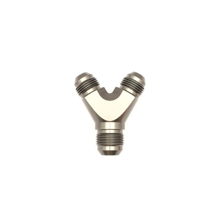 Deatschwerks 8AN Male Flare to 8AN Male Flare to 10AN Male Flare Y Block Fitting, Anodized DW Titanium
