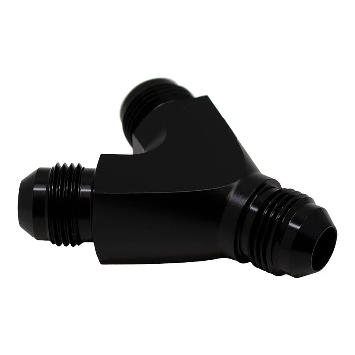 Deatschwerks 8AN Male Flare to 8AN Male Flare to 8AN Male Flare Y-Block Fitting, Anodized Matte Black
