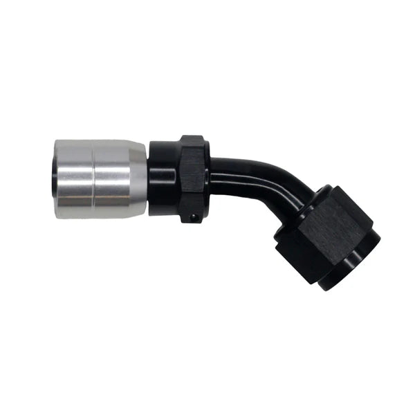 Deatschwerks 8AN Female Swivel 45-Degree Crimping Style Hose End CPE, Anodized Matte Black