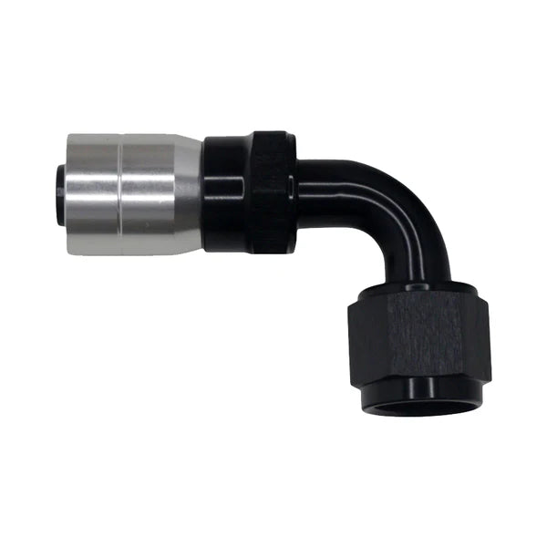 Deatschwerks 8AN Female Swivel 90-Degree Crimping Style Hose End CPE, Anodized Matte Black