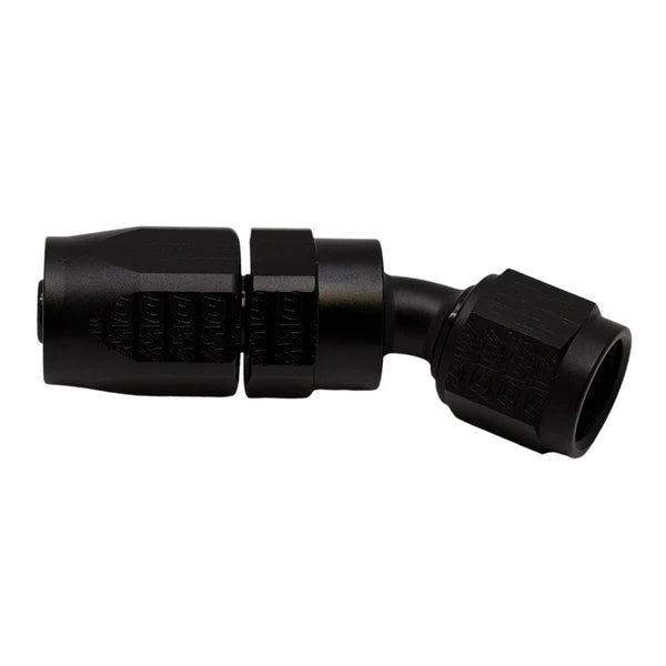 Deatschwerks 6 AN Female Flare Swivel 30-Degree Hose End CPE, Anodized Matte Black