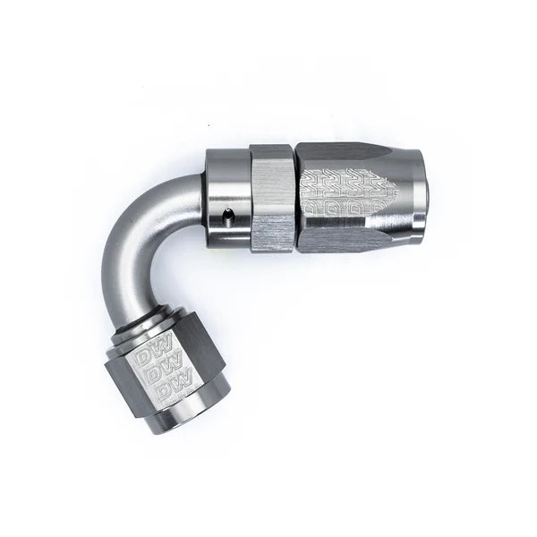 Deatschwerks 6 AN Female Flare Swivel 120-Degree Hose End CPE, Anodized DW Titanium