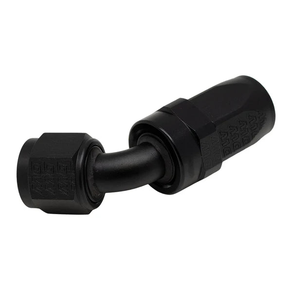 Deatschwerks 8 AN Female Flare Swivel 60-Degree Hose Crimping Style End CPE, Anodized Matte Black