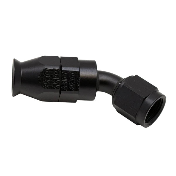 Deatschwerks 6AN Female Swivel 45-Degree Hose End PTFE (Incl 1 Olive Insert), Anodized Matte Black