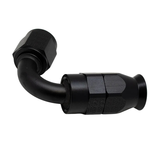 Deatschwerks 6 AN Female Flare Swivel (Incl Ferule/Olive) 120-Degree Hose End PTFE, Anodized Matte Black