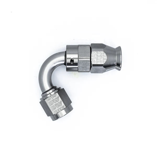 Deatschwerks 6 AN Female Flare Swivel (Incl Ferule/Olive) 120-Degree Hose End PTFE, Anodized DW Titanium