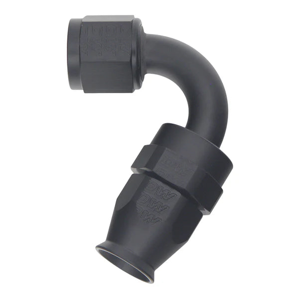 Deatschwerks 8 AN Female Flare Swivel (Incl Ferule/Olive) 120-Degree Hose End PTFE, Anodized Matte Black