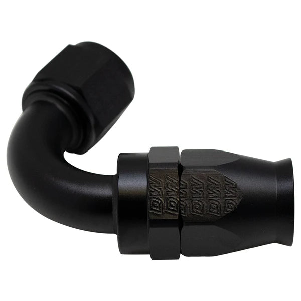 Deatschwerks 10AN Female Flare Swivel (Incl Ferule/Olive) 120-Degree Hose End PTFE, Anodized Matte Black