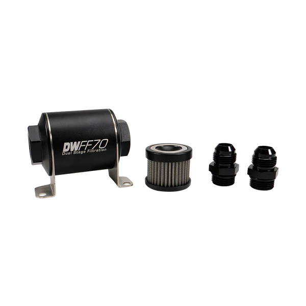 Deatschwerks In-line fuel filter element and housing kit, stainless steel 5 micron, -10AN, 70mm. Universal