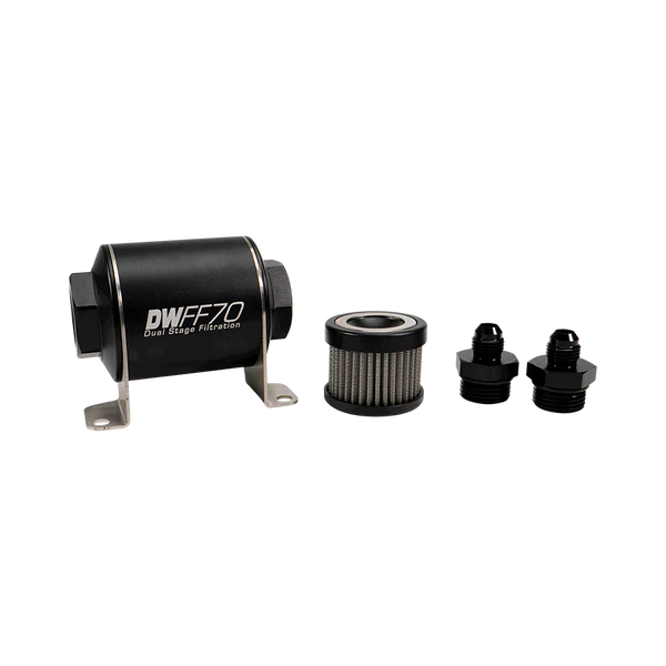 Deatschwerks In-line fuel filter element and housing kit, stainless steel 40 micron, -6AN, 70mm. Universal