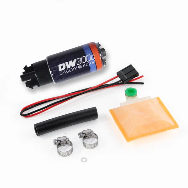 Deatschwerks DW300C series, 340lph compact fuel pump w/ mounting clips w/ Universal Install Kit.