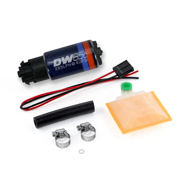 Deatschwerks DW65C series, 265lph compact fuel pump w/ mounting clips w/ Universal Install Kit.