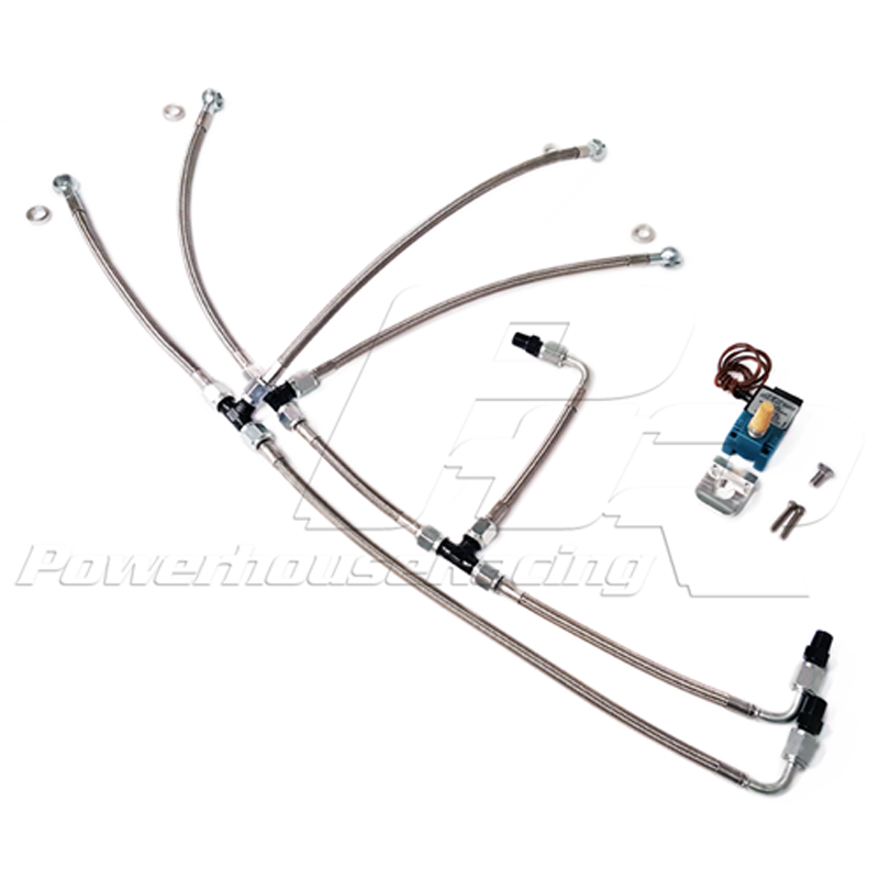 PHR Stainless Boost Control Line Kit for S45/S23 Turbo Kits
•Dual wastegate, 1/8 NPT Ports (Turbosmart)
•Stainless braided line with black coating