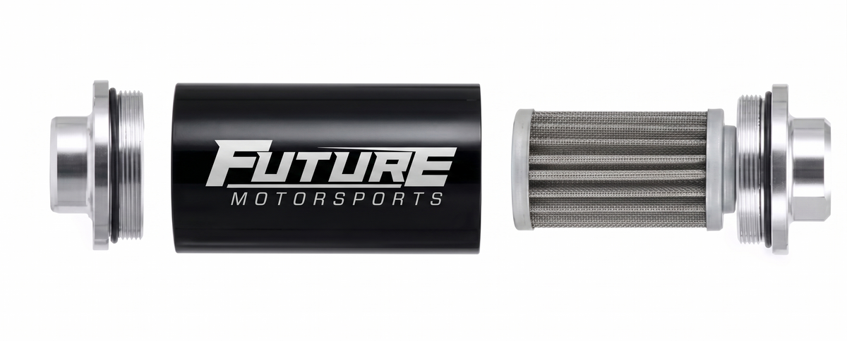 Future Motorsports Billet Aluminium Fuel Filter 100 Micron Stainless Steel Filter With Mounting Bracket Fittings