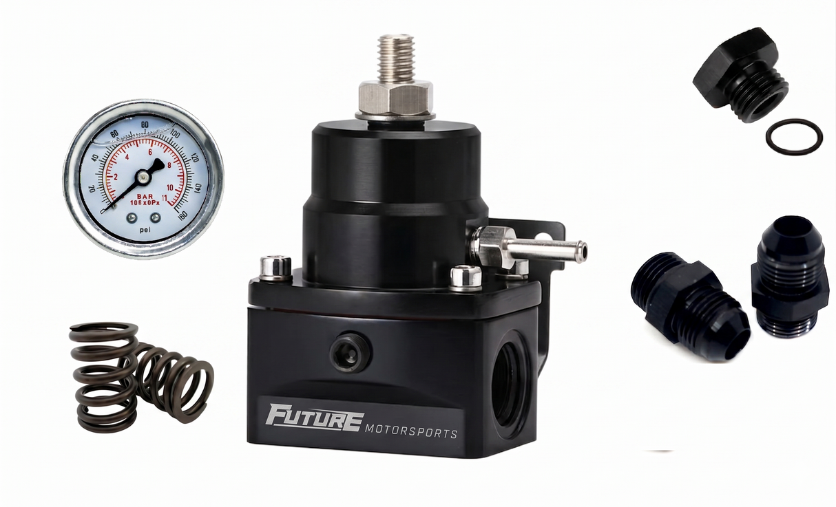 Future Motorsports Adjustable Fuel Pressure Regulator Kit 5-70psi E85 Ethanol Compatible AN Fittings & Gauge