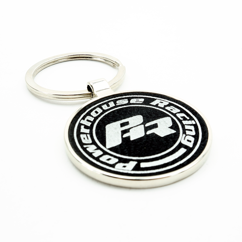 PHR PowerHouse Racing PHR Round, Leather and Metal, Black and Silver Keychain