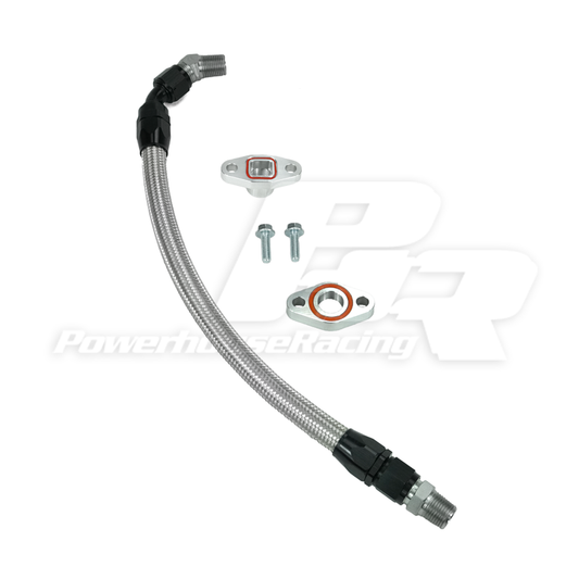 PHR Turbo Oil Drain Kit - Stainless braided line with black hose ends