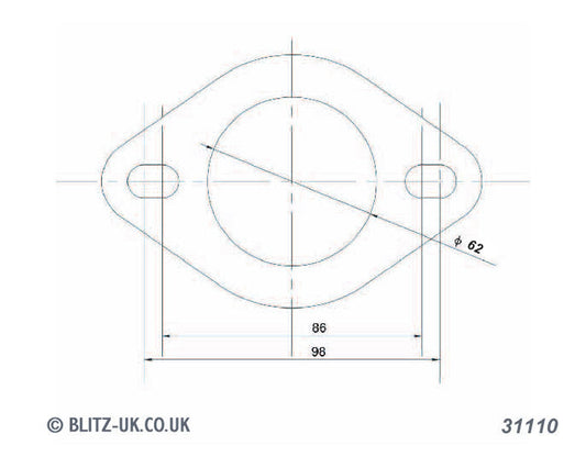 Blitz Exhaust Gasket - 62mm Bore - 2 bolt fixing 86-98mm centres