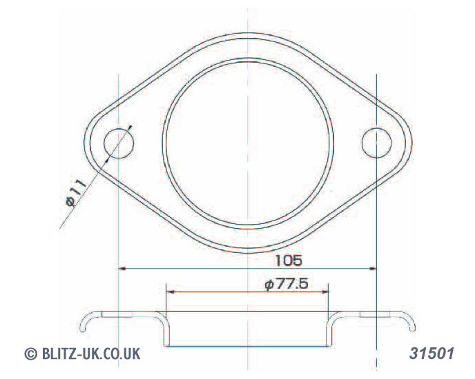 Blitz Exhaust Gasket - 76mm Bore - 2 bolt fixing, 13mm x 104mm centres