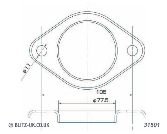 Blitz Exhaust Gasket - 76mm Bore - 2 bolt fixing, 13mm x 104mm centres