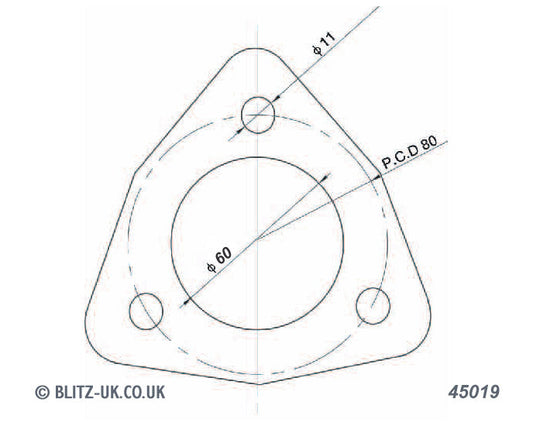 Blitz Exhaust Gasket - 60mm Bore  - 3 bolt fixing 11mm x 80mm pcd