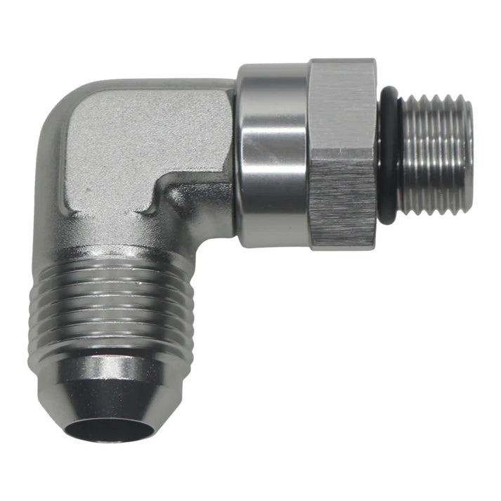 Deatschwerks 6AN ORB Male Swivel to 8AN Male Flare 90-Degree, Anodized Titanium