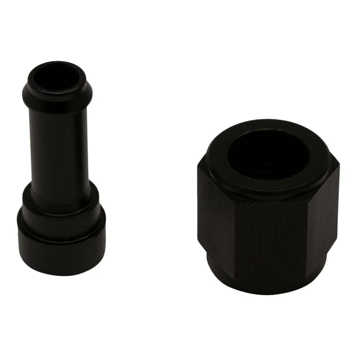 Deatschwerks 6AN Female Flare Swivel to 5/16 Inch Single Hose Barb, Anodized Matte Black