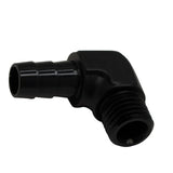 Deatschwerks Metric M12 to 3/8 Inch Hose Barb 90-Degree Fitting w/ 1/8 Inch Venturi Port, Anodized Matte Black