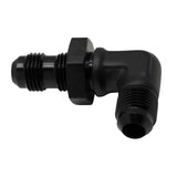 Deatschwerks 6AN Male Flare to 6AN Male Flare Bulkhead Adapter 90-Degree (Incl Nut), Anodized Matte Black