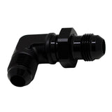Deatschwerks 8AN Male Flare to 8AN Male Flare Bulkhead Adapter 90-Degree (Incl Nut), Anodized Matte Black