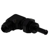 Deatschwerks 8AN Male Flare to 5/16 Inch Male Barb Bulkhead Adapter 90-Degree (Incl Nut), Anodized Matte Black