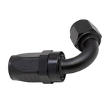 Deatschwerks 8 AN Female Flare Swivel 120-Degree Hose End CPE, Anodized Matte Black