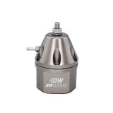Deatschwerks DWR2000 adjustable fuel pressure regulator, anodized titanium. Dual -10AN inlet and -8AN outlet. Universal fitment
