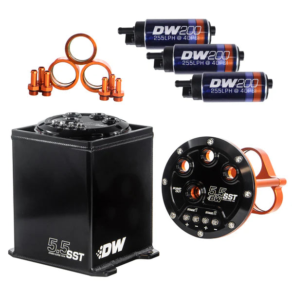 Deatschwerks 5.5L Staged Surge Tank, Universal. Includes 3 DW200 Fuel Pumps.