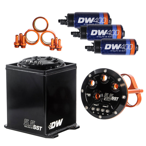 Deatschwerks 5.5L Staged Surge Tank, Universal. Includes 3 DW400 Fuel Pumps.