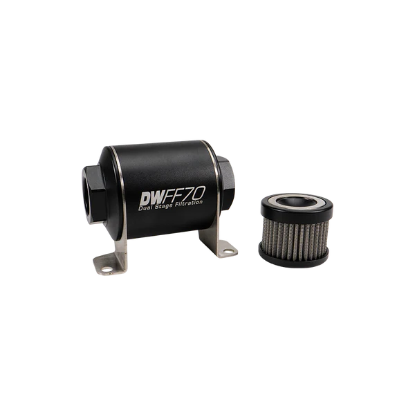 Deatschwerks In-line fuel filter element and housing kit, stainless steel 5 micron, 70mm. Universal