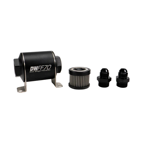 Deatschwerks In-line fuel filter element and housing kit, stainless steel 40 micron, -8AN, 70mm. Universal