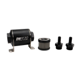 Deatschwerks In-line fuel filter element and housing kit, stainless steel 100 micron, 3/8in hose barb, 70mm. Universal