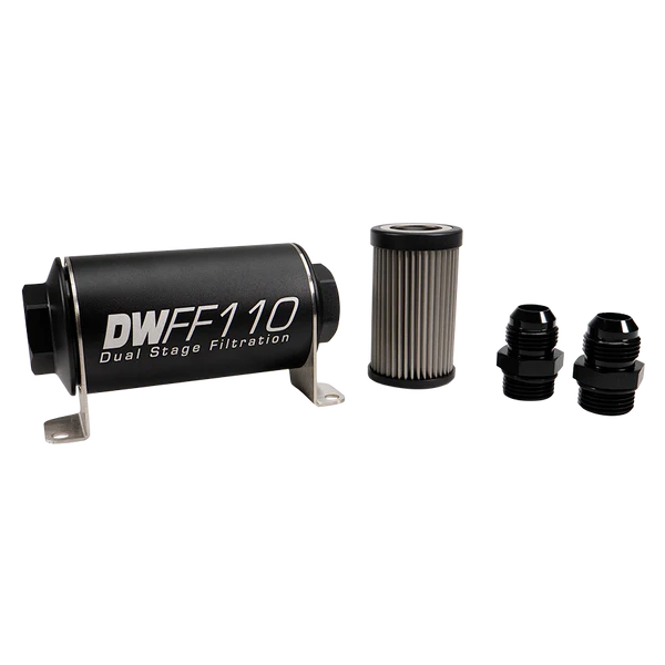 Deatschwerks In-line fuel filter element and housing kit, stainless steel 5 micron, -10AN, 110mm. Universal