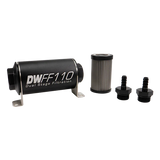 Deatschwerks In-line fuel filter element and housing kit, stainless steel 5 micron, 5/16in hose barb, 110mm. Universal