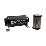 Deatschwerks In-line fuel filter element and housing kit, stainless steel 5 micron, 110mm. Universal
